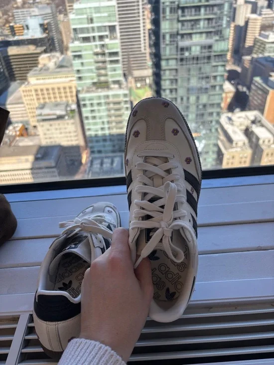 Adidas Samba White with Black Stripes and Purple Flower Accents - Picture 4 of 6